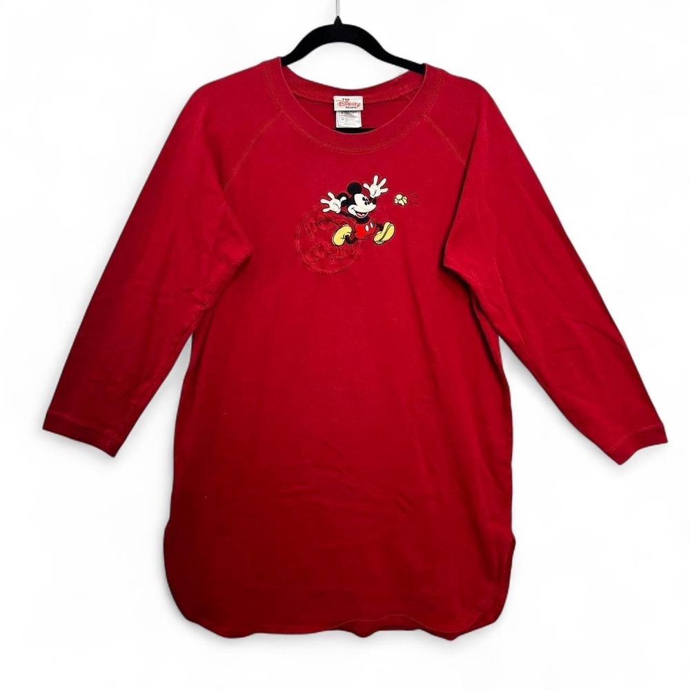 Disney Store Mickey Mouse Popcorn Sleep Shirt M Red Cotton Nightgown 90s Vintage